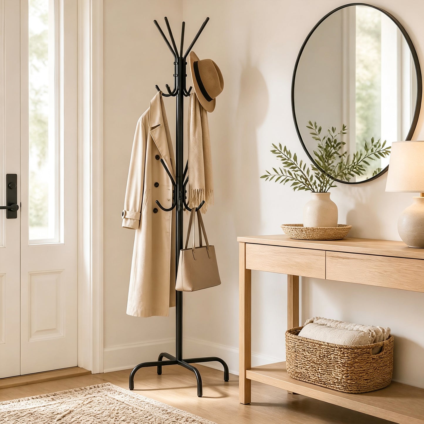 Metal Coat Rack Freestanding with 16 Hooks and 4 Legs for Entryway Office Bedroom-Black