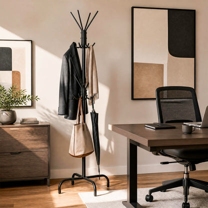 Metal Coat Rack Freestanding with 16 Hooks and 4 Legs for Entryway Office Bedroom-Black