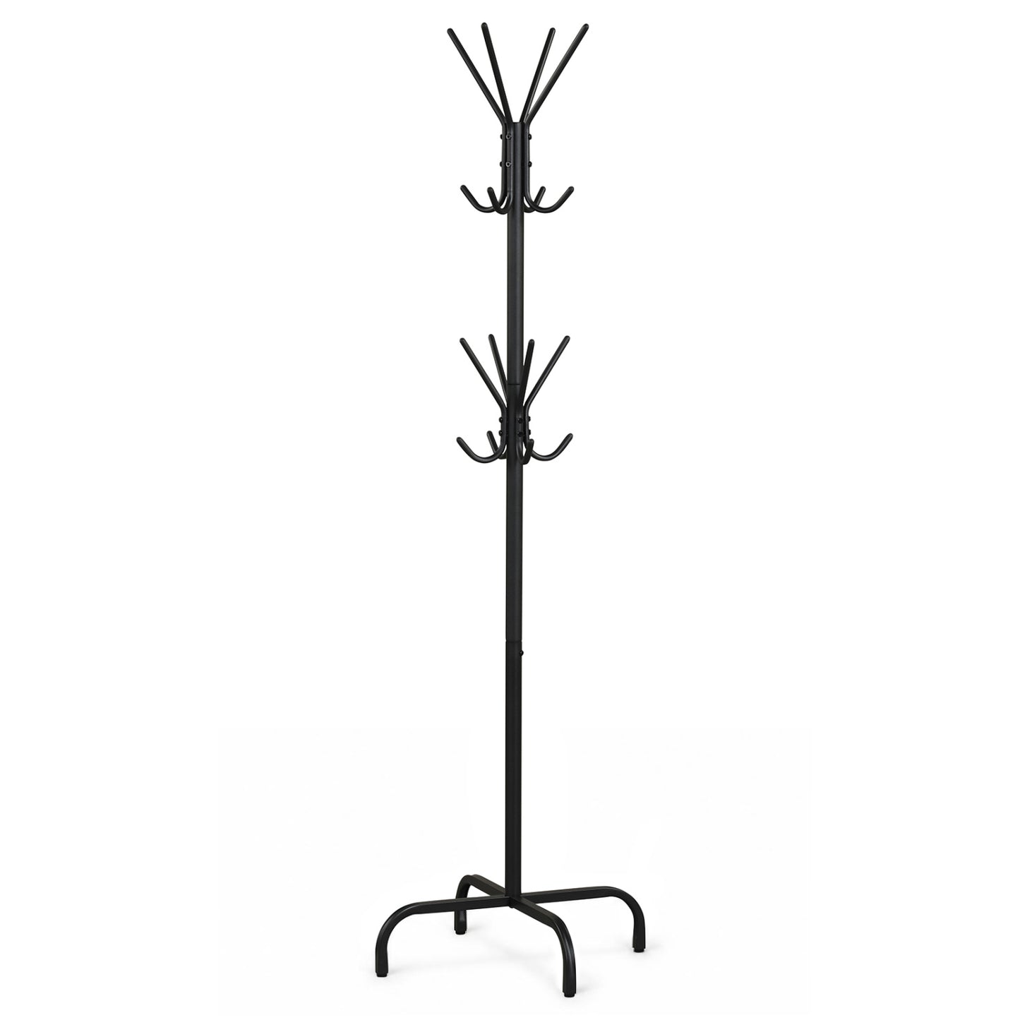 Metal Coat Rack Freestanding with 16 Hooks and 4 Legs for Entryway Office Bedroom-Black
