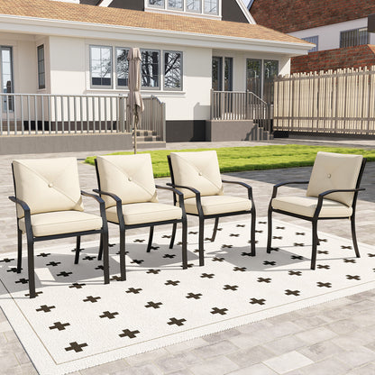 Metal Outdoor Dining Chair Set of 2 Stackable Patio Chairs with Armrests-Beige