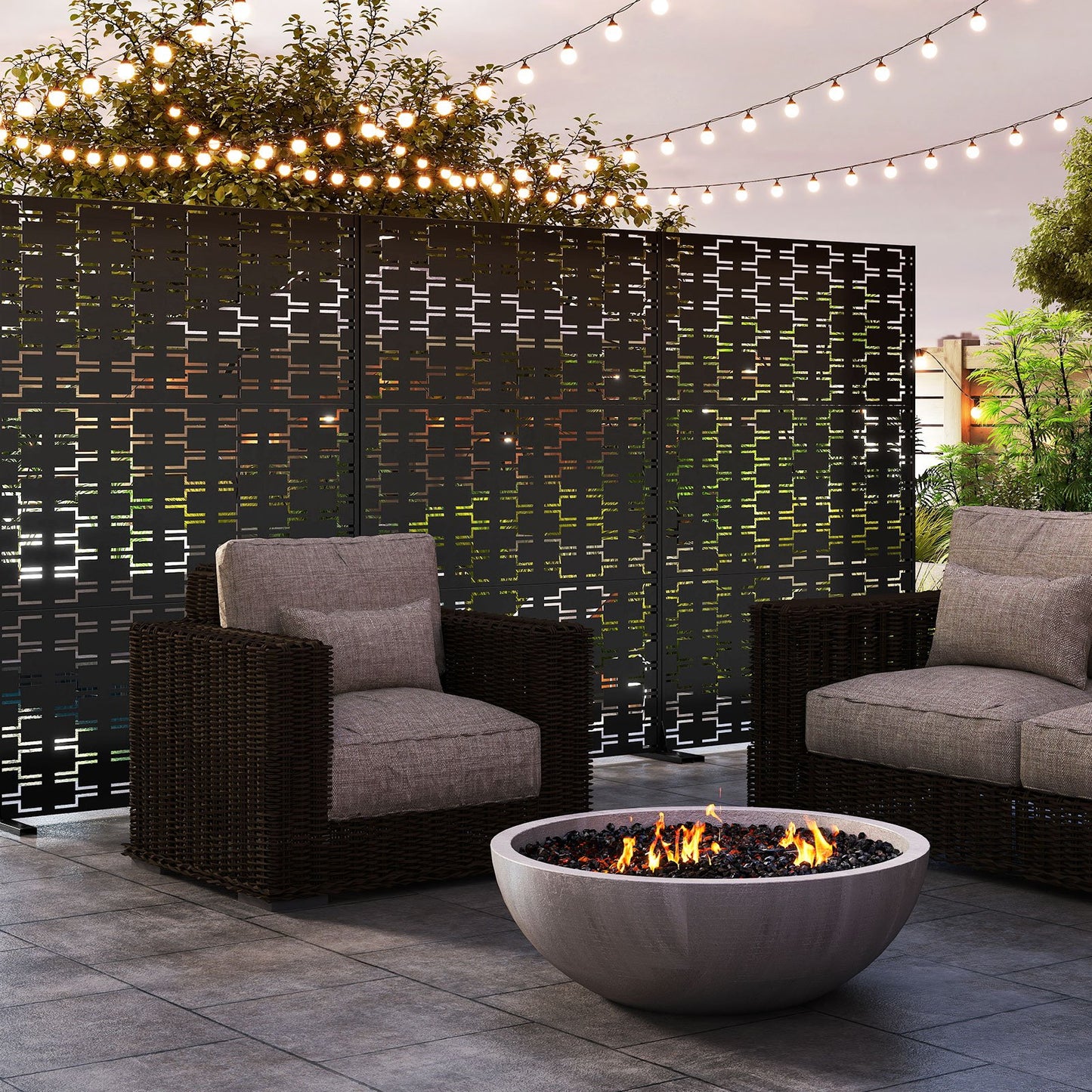 Metal Privacy Screen 72 x 48 Inch Freestanding Fence Panel Indoor Outdoor-Black