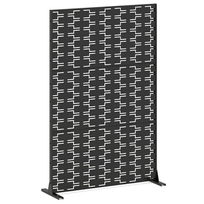 Metal Privacy Screen 72 x 48 Inch Freestanding Fence Panel Indoor Outdoor-Black
