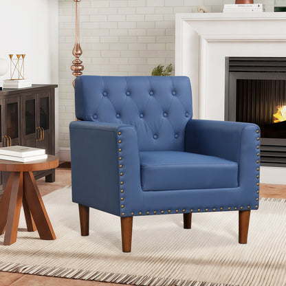 Mid Century Modern Accent Chair with Button Tufted Decoration and Rivets-Blue