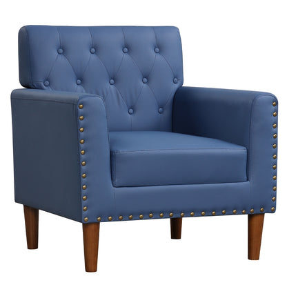 Mid Century Modern Accent Chair with Button Tufted Decoration and Rivets-Blue