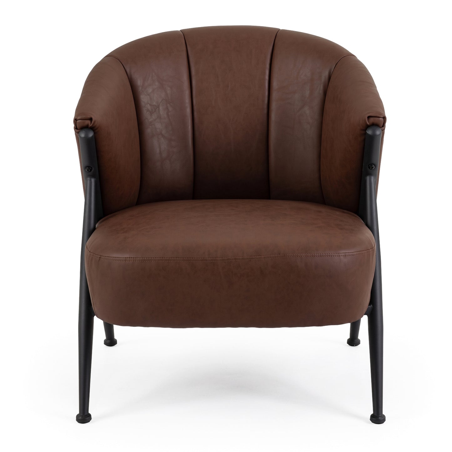 Mid Century Modern Accent Chair with Curved Backrest and Wide Seat Comfy Armchair-Brown