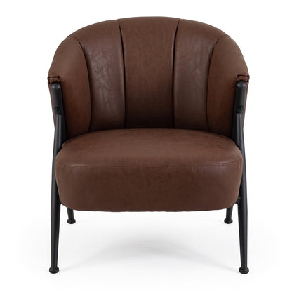 Mid Century Modern Accent Chair with Curved Backrest and Wide Seat Comfy Armchair-Brown
