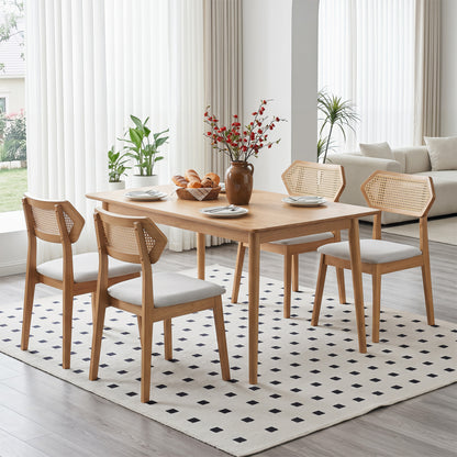 Mid Century Rattan Dining Chairs Set of 4 with Rattan Back-Black