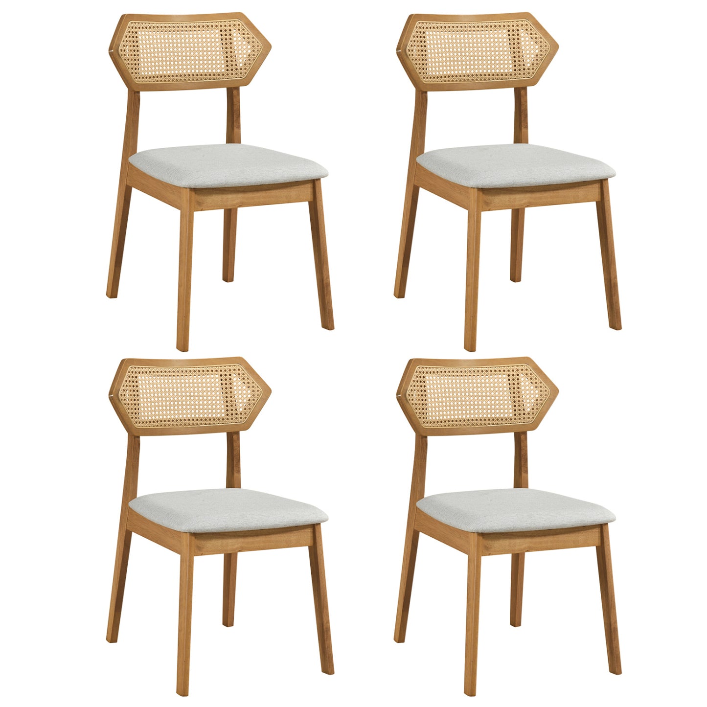 Mid Century Rattan Dining Chairs Set of 4 with Rattan Back-Black