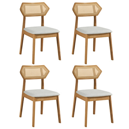 Mid Century Rattan Dining Chairs Set of 4 with Rattan Back-Black
