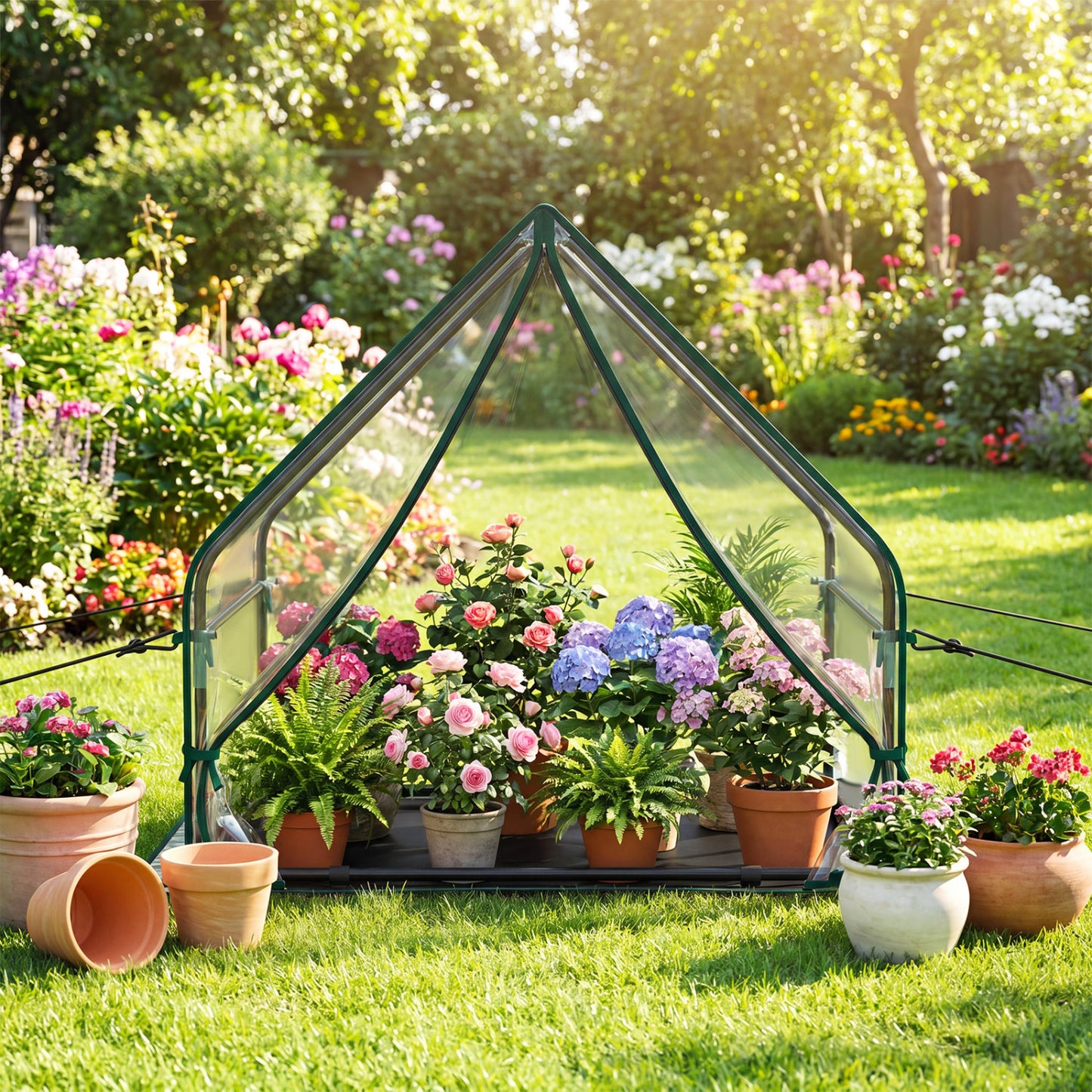 Mini Green House Metal Frame with Waterproof Bottom Mat and Wind Ropes-L