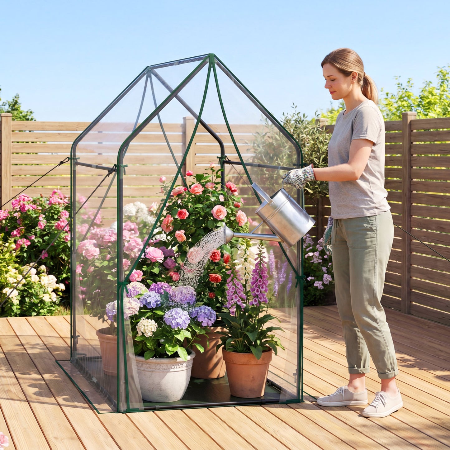 Mini Green House Metal Frame with Waterproof Bottom Mat and Wind Ropes-XL