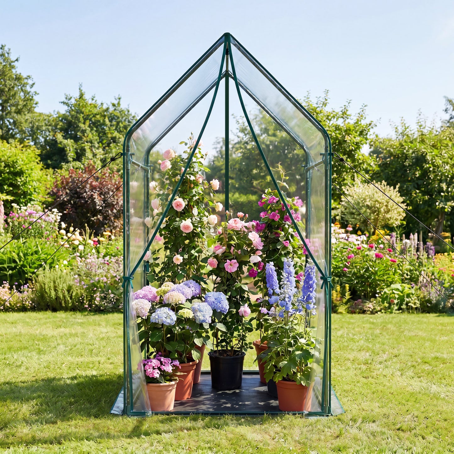 Mini Green House Metal Frame with Waterproof Bottom Mat and Wind Ropes-XL