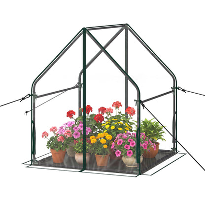 Mini Green House Metal Frame with Waterproof Bottom Mat and Wind Ropes-M