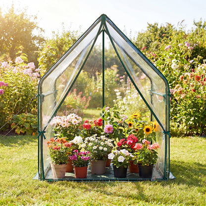 Mini Green House Metal Frame with Waterproof Bottom Mat and Wind Ropes-M