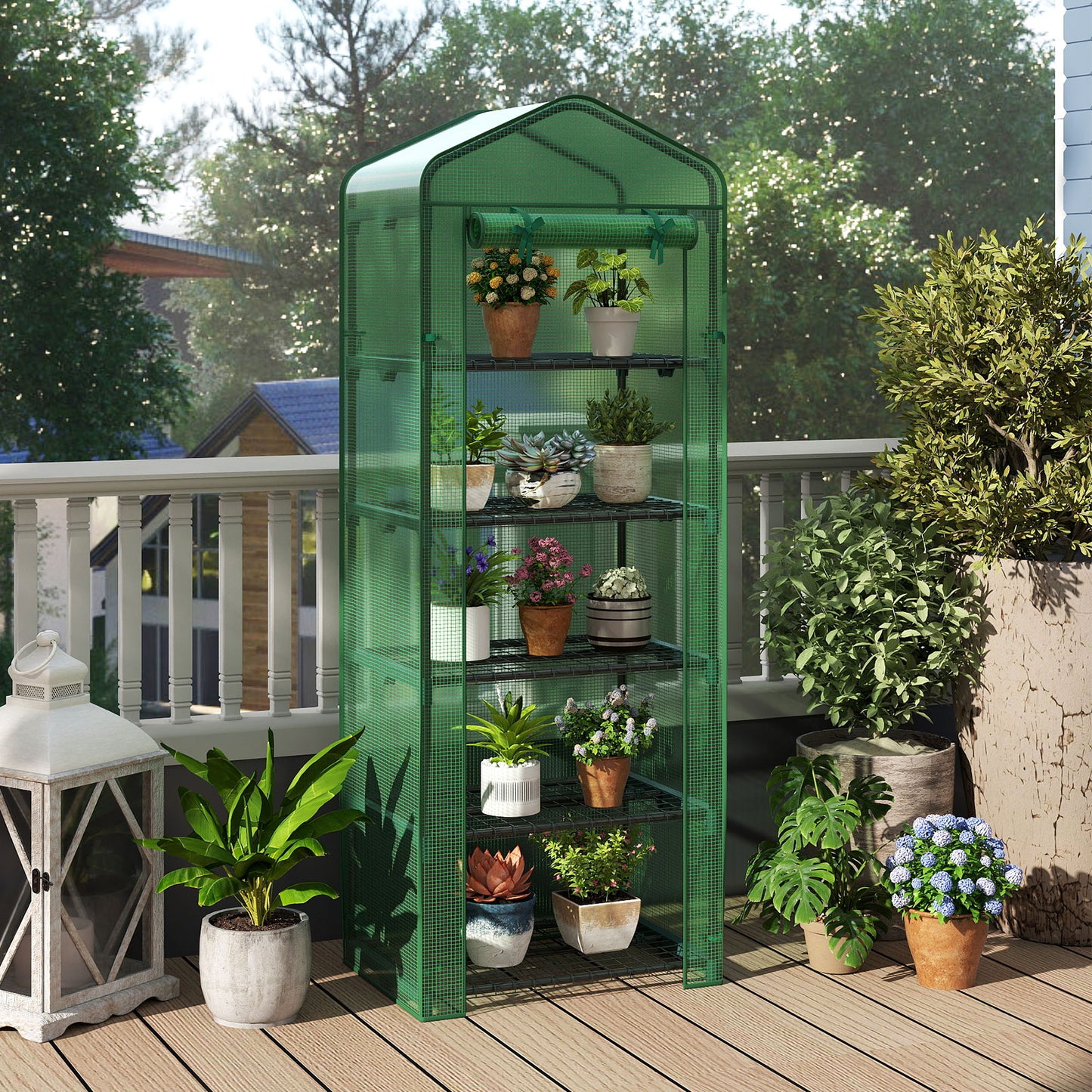 Mini Greenhouse Portable Plant Grow House with 5 Tier Shelves-Green