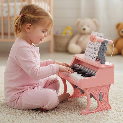 Mini Keyboard Piano 25 Keys Electric Piano with Music Stand and Microphone for Toddlers 3+ Years Old-Pink
