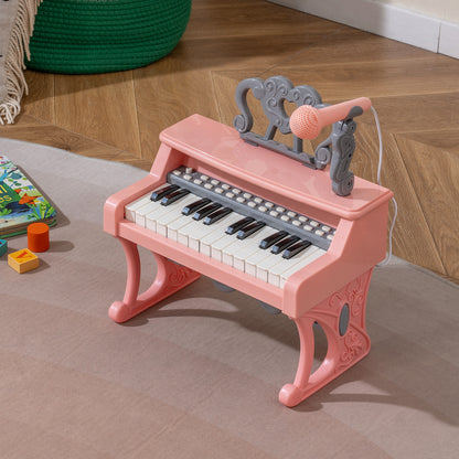 Mini Keyboard Piano 25 Keys Electric Piano with Music Stand and Microphone for Toddlers 3+ Years Old-Pink