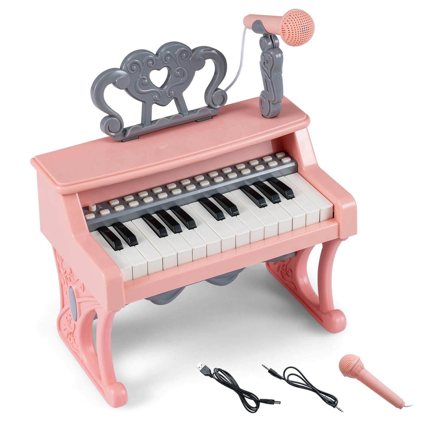 Mini Keyboard Piano 25 Keys Electric Piano with Music Stand and Microphone for Toddlers 3+ Years Old-Pink