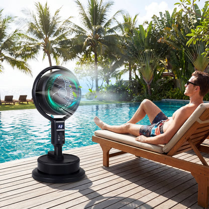 Misting Pedestal Fan Air Circulator with 90° Auto Oscillation Floor Standing Fan with 8 Speeds-Black
