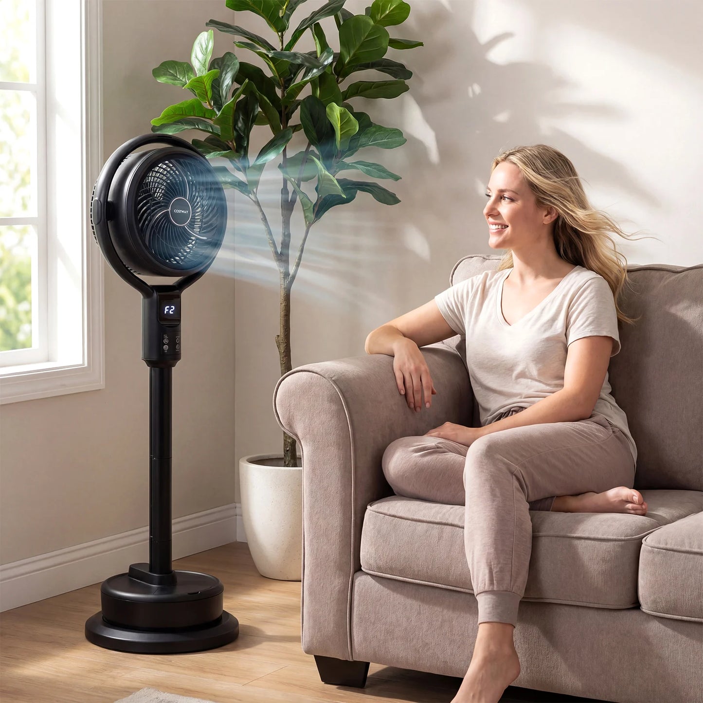 Misting Pedestal Fan Air Circulator with 90° Auto Oscillation Floor Standing Fan with 8 Speeds-Black