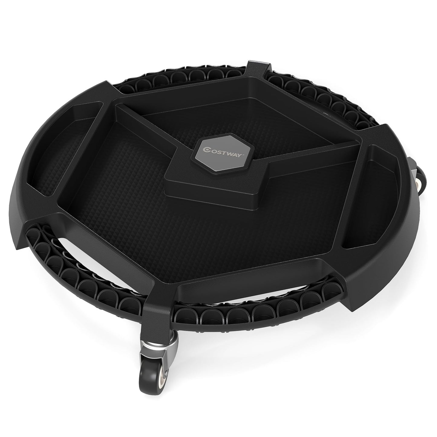 Mobile Automotive Tool Creeper with 3 Swivel Casters and 4 Compartments-BK