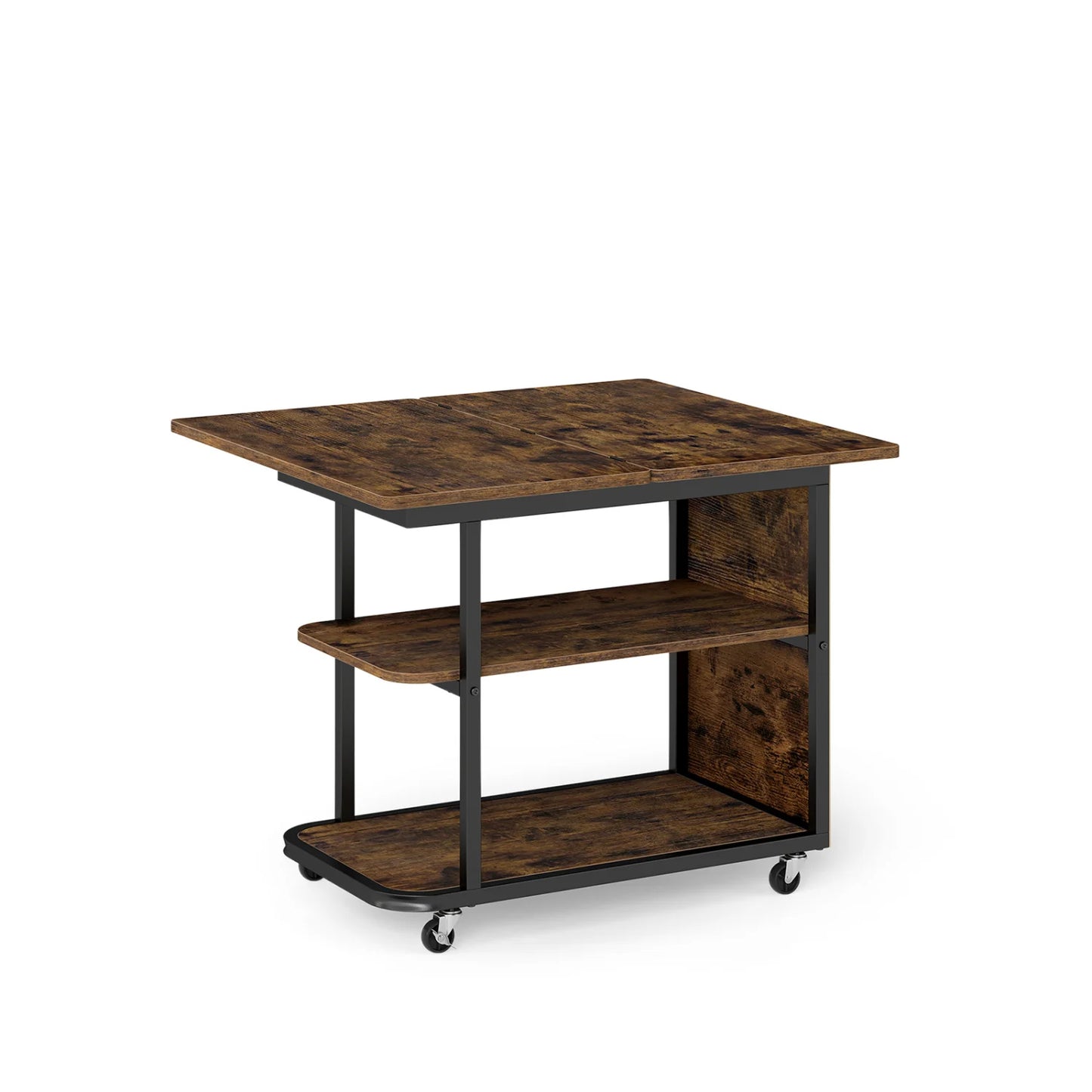 Mobile Night Stand with Foldable Swivel Top and 2-Tier Shelf for Small Spaces-Natural