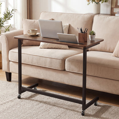 Mobile Side Table Rolling Laptop Desk Cart with Tablet Slot-Rustic Brown