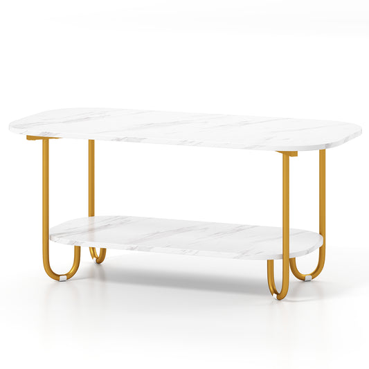 Modern 2-tier Faux Marble Top Coffee Table-White