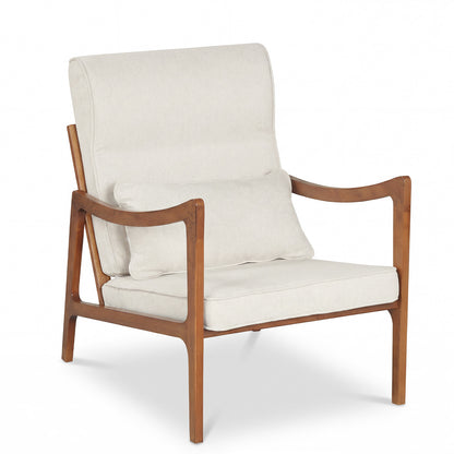 Modern Accent Chair with Solid Rubber Wood Faux Leather Upholstered Armchair-Brown