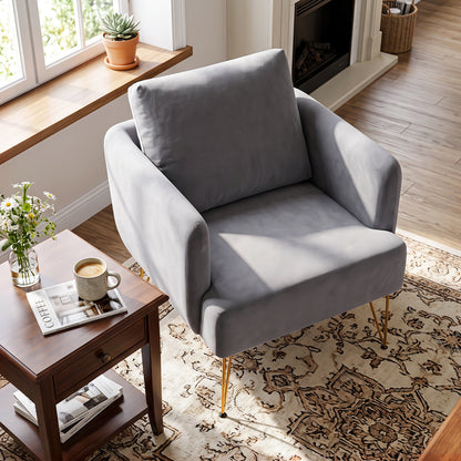 Modern Accent Chair w/Back Cushion & Golden Metal Legs for Living Room Bedroom-Beige