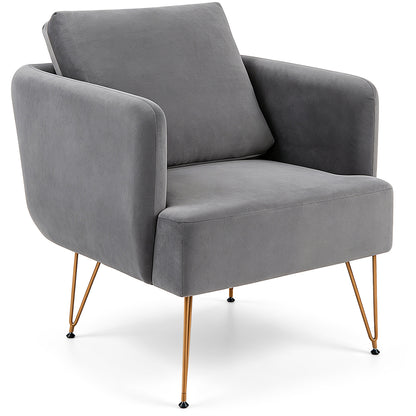 Modern Accent Chair w/Back Cushion & Golden Metal Legs for Living Room Bedroom-Beige