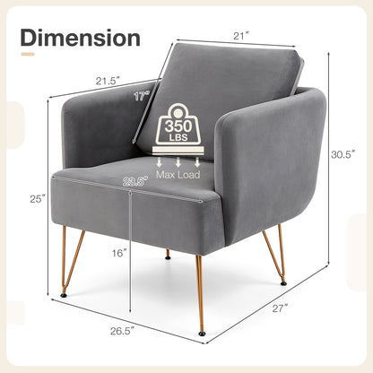 Modern Accent Chair w/Back Cushion & Golden Metal Legs for Living Room Bedroom-Beige
