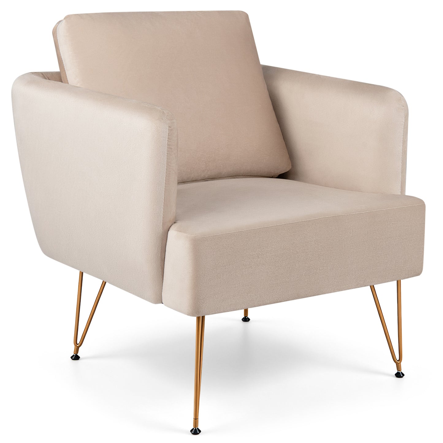 Modern Accent Chair w/Back Cushion & Golden Metal Legs for Living Room Bedroom-Beige
