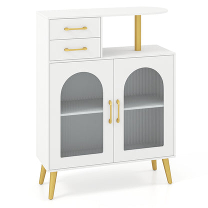 Modern Buffet Cabinet Sideboard with Translucent Doors and Open Shelf-White