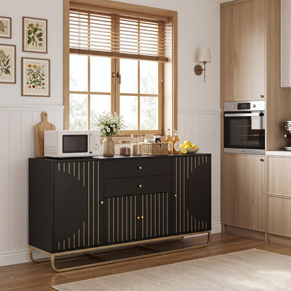 Modern Buffet Sideboard Cabinet w/ 2 Drawers & Adjustable Shelves for Dining Room-Black