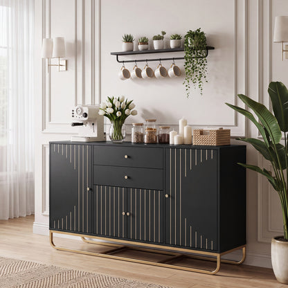 Modern Buffet Sideboard Cabinet w/ 2 Drawers & Adjustable Shelves for Dining Room-Black