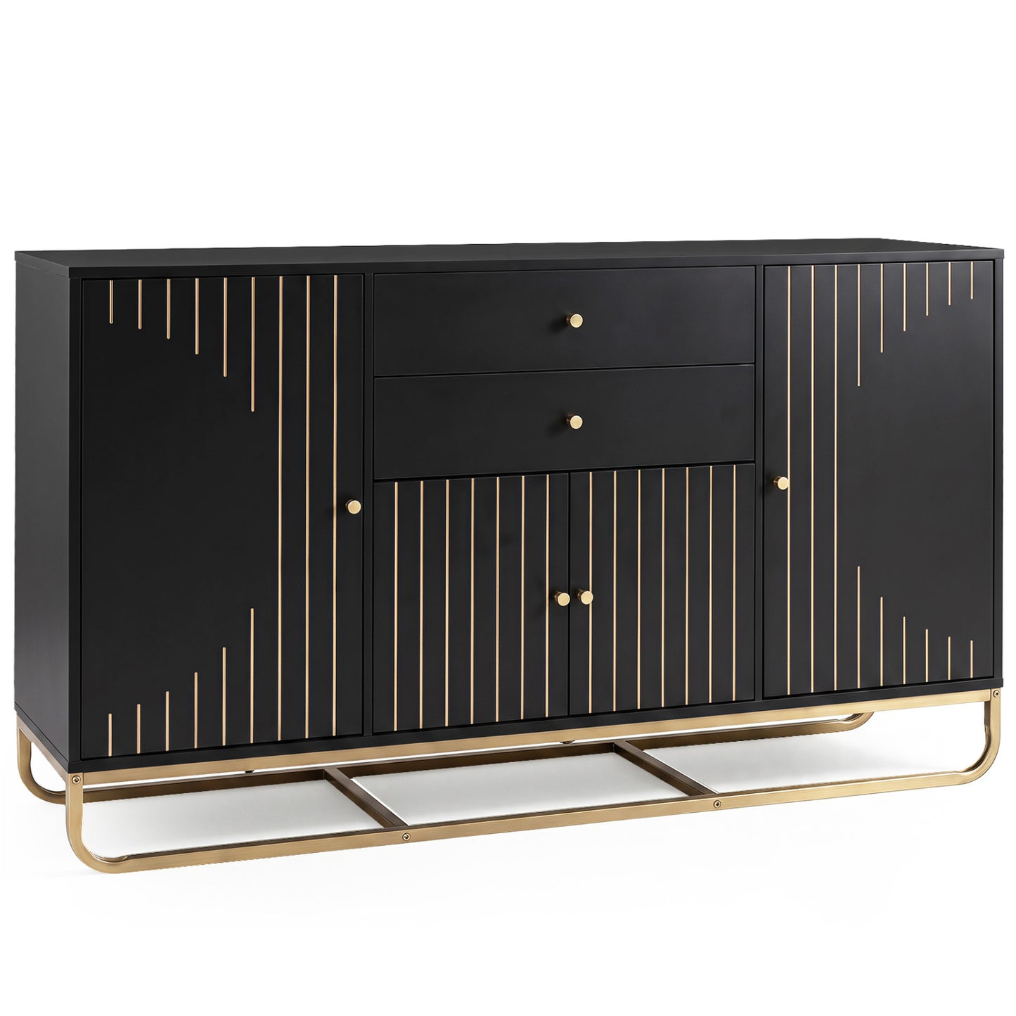 Modern Buffet Sideboard Cabinet w/ 2 Drawers & Adjustable Shelves for Dining Room-Black