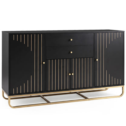 Modern Buffet Sideboard Cabinet w/ 2 Drawers & Adjustable Shelves for Dining Room-Black