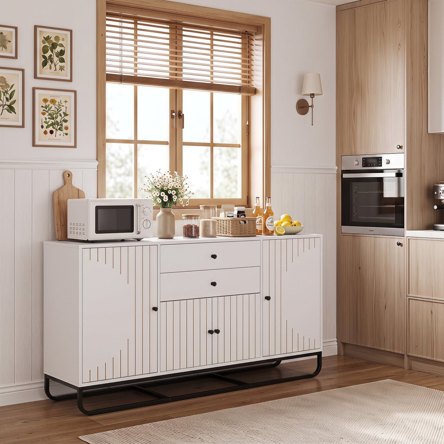 Modern Buffet Sideboard Cabinet w/ 2 Drawers & Adjustable Shelves for Dining Room-Black