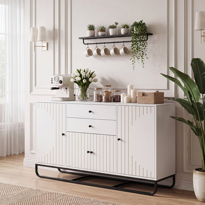 Modern Buffet Sideboard Cabinet w/ 2 Drawers & Adjustable Shelves for Dining Room-Black