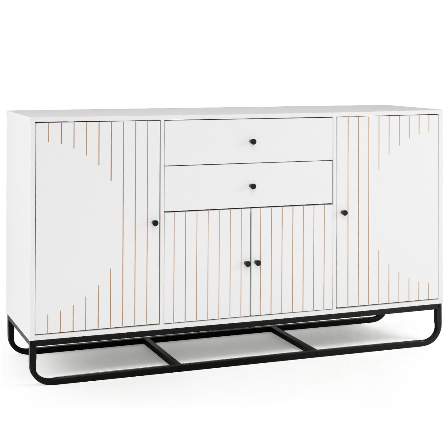Modern Buffet Sideboard Cabinet w/ 2 Drawers & Adjustable Shelves for Dining Room-Black