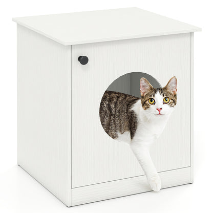 Modern white cat litter box enclosure for small to large cats, stylish pet furniture from Wilsons Home Store.