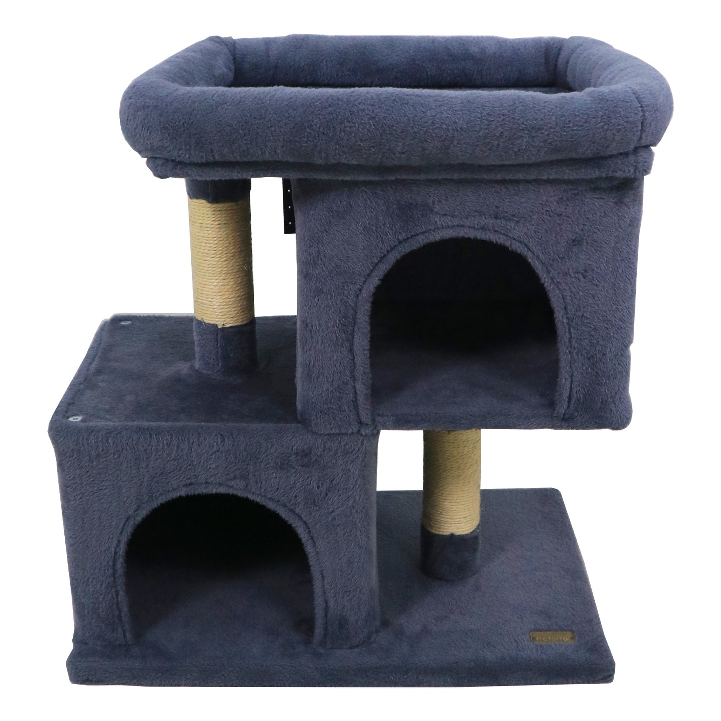 Modern Cat Tree Space-saving Cat Tower with Upholstered Perch and 2 Cat Condos-Beige