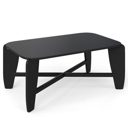 Modern Coffee Table with Rubber Wood Cross-Leg Base Rectangular Center Table-Black
