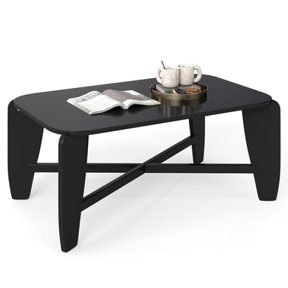 Modern Coffee Table with Rubber Wood Cross-Leg Base Rectangular Center Table-Black