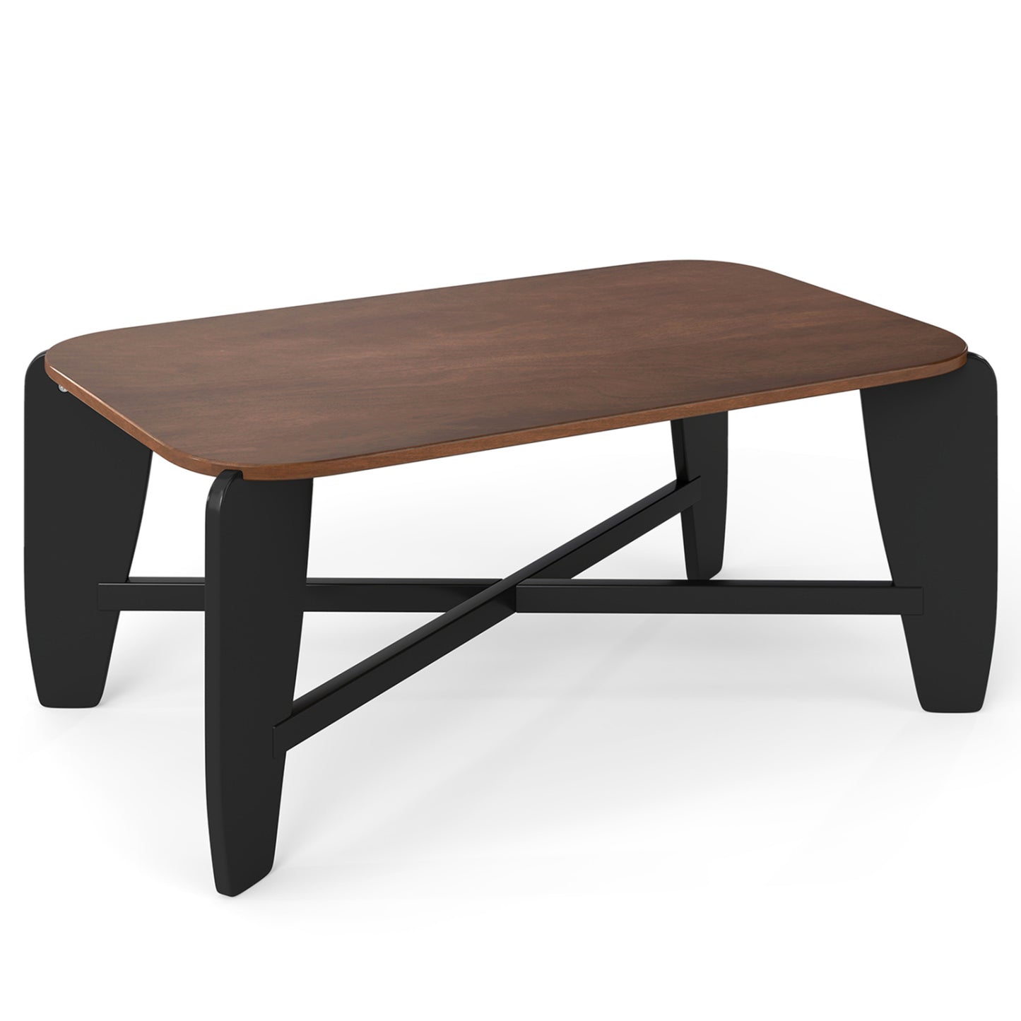 Modern Coffee Table with Rubber Wood Cross-Leg Base Rectangular Center Table-Black
