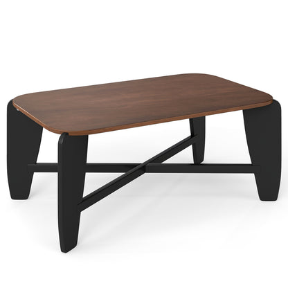 Modern Coffee Table with Rubber Wood Cross-Leg Base Rectangular Center Table-Black