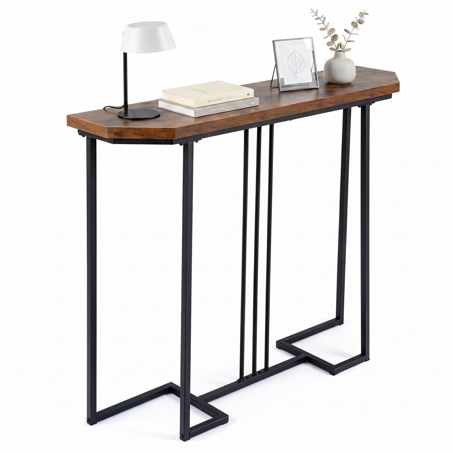 Modern Console Table Narrow Entryway Table with Metal Legs-Rustic Brown