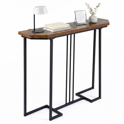 Modern Console Table Narrow Entryway Table with Metal Legs-Rustic Brown