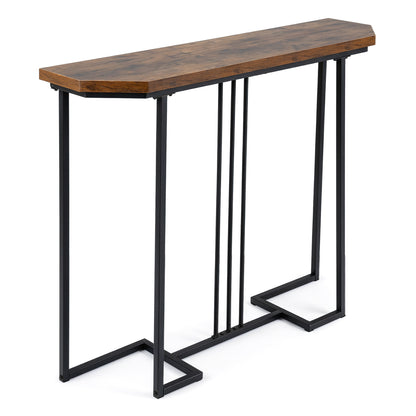 Modern Console Table Narrow Entryway Table with Metal Legs-Rustic Brown